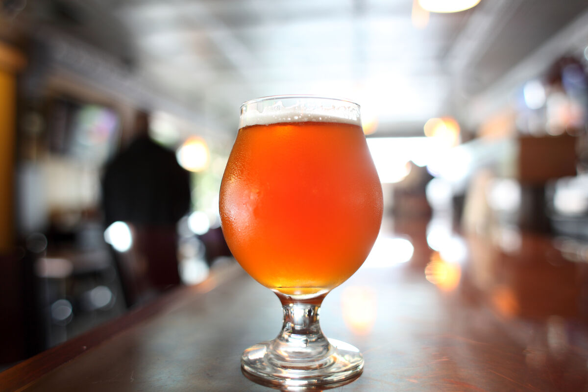 backlit beer glass on bartop