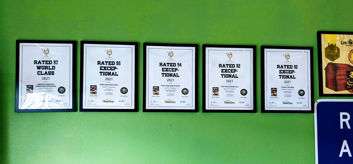 Low Road Brewing Award Certificates