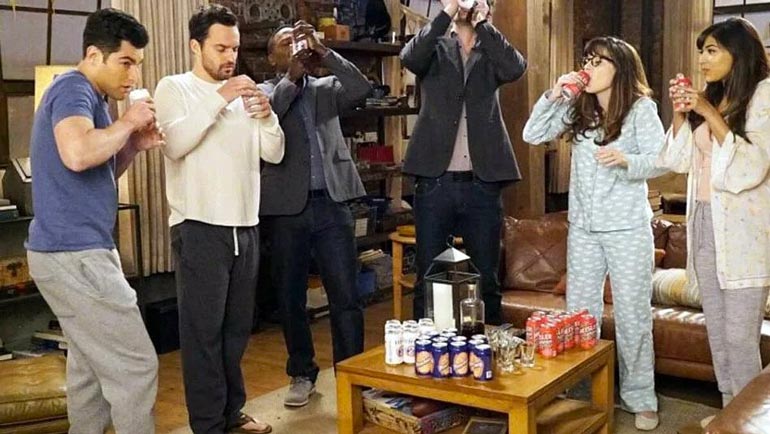 new girl cast drinks heisler beer while playing true american