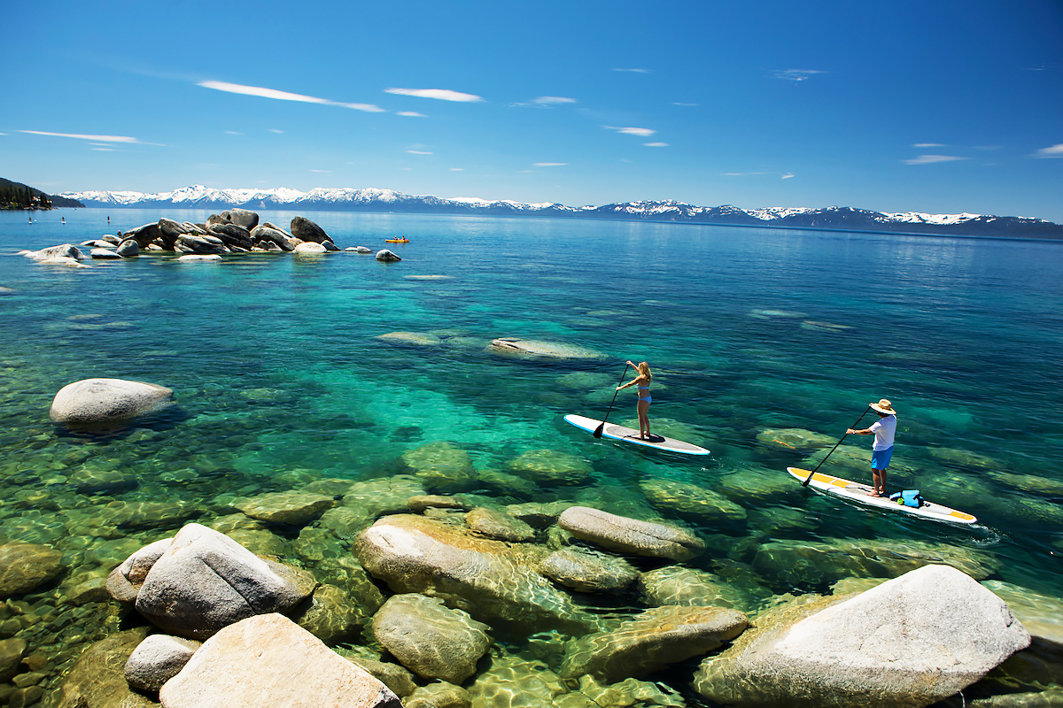 two paddlers on lake tahoe