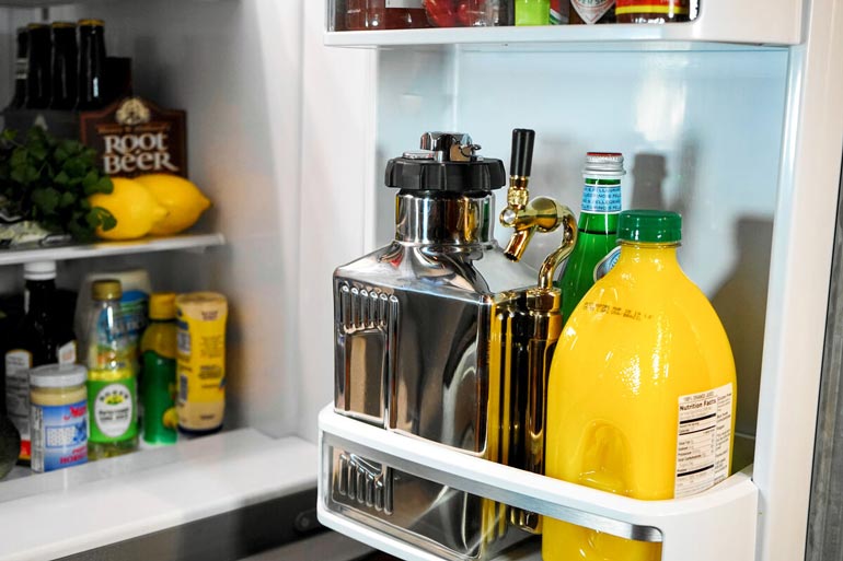 pressurized growler in a fridge