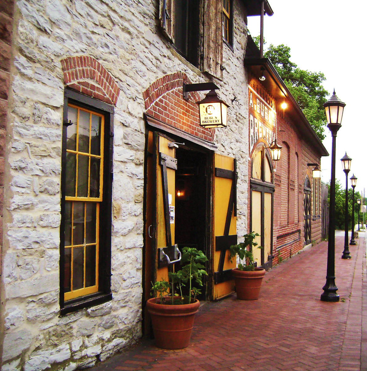 bube's brewery facade and street sign