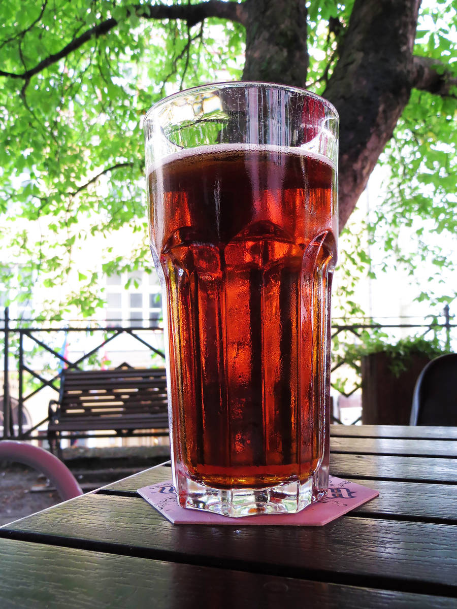 vienna lager sitting outside on a table